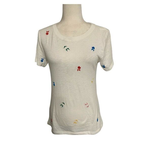 j crew womens white bikini print embroidered short sleeve top t shirt small - Picture 1 of 6